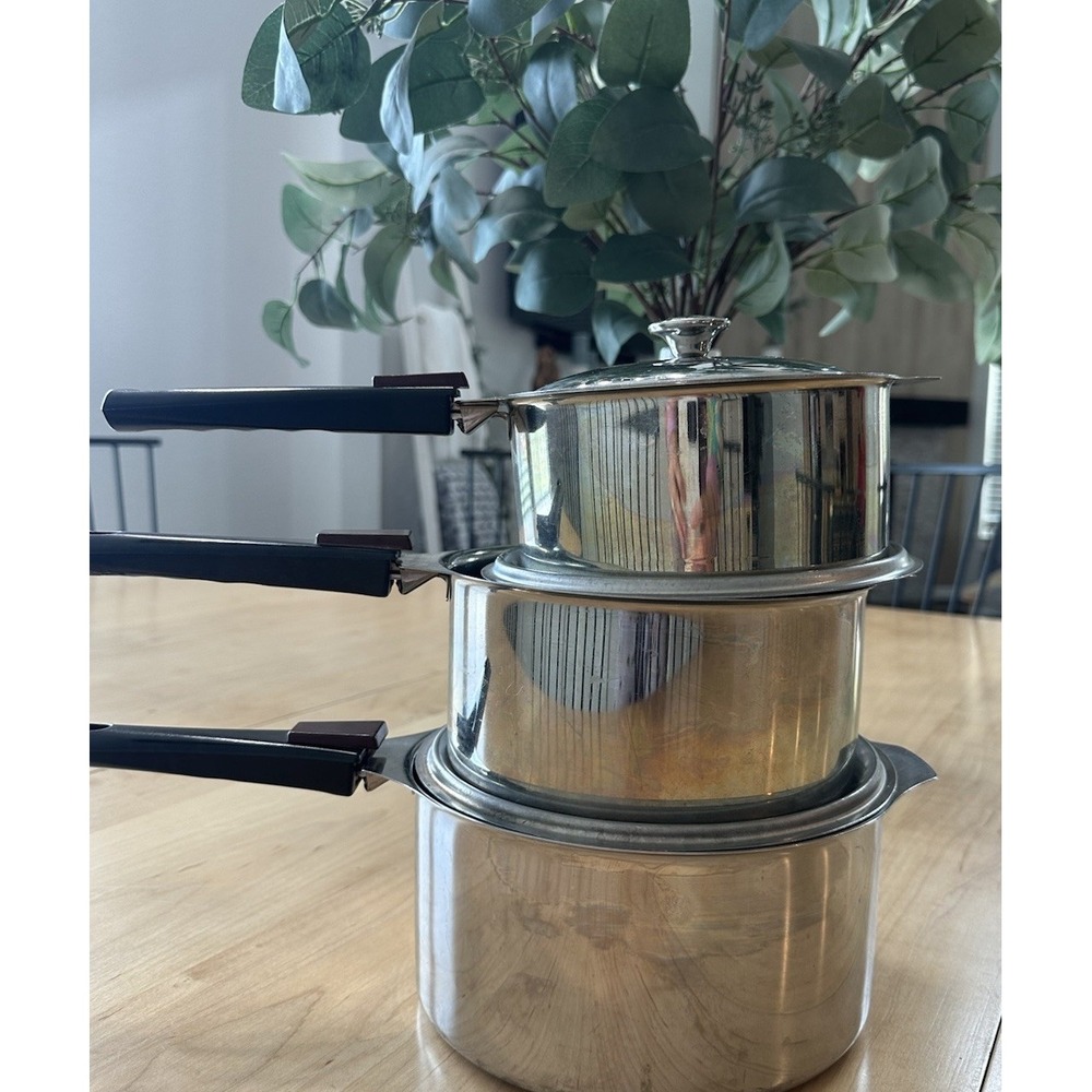 TRIPLINOX Cookware 3 Pots, Removable Handles 3 Lids 18-10 Stainless Steel France